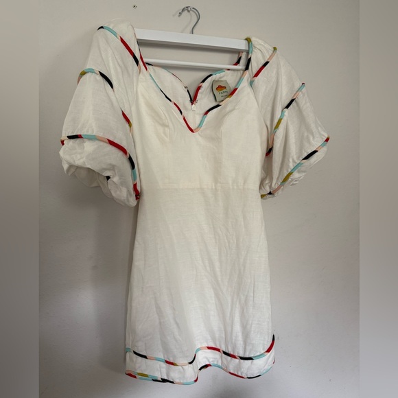 FARM Rio White Sheath Mini Dress with Red Accents. - Picture 2 of 6